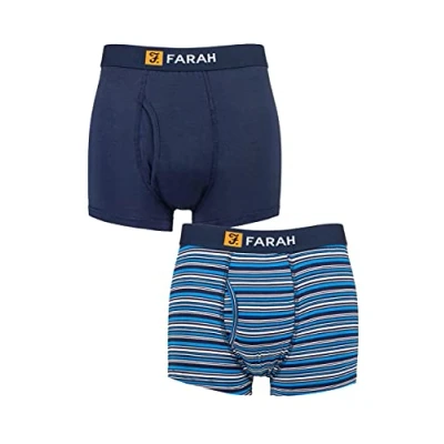 Image of Mens 2 Pack Farah Classic Striped and Plain Bamboo Keyhole Trunks Navy/ Blue XL
