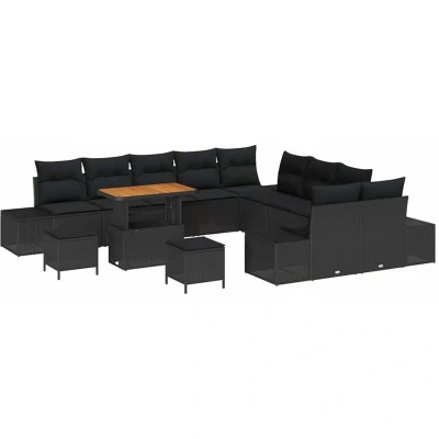 Image of vidaXL 13 Piece Garden Sofa Set with Cushions Black Poly Rattan Acacia