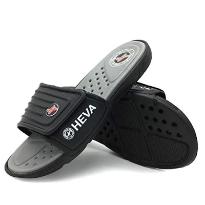 Image of HEVA Men&#039;s Slide Sandals Fashion Open Toe Beach Pool Shoes, 8 UK, Black Grey