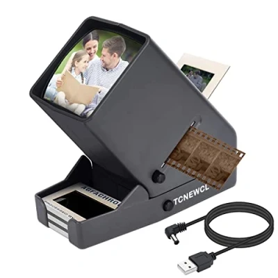 Image of 35mm Slide and Film Viewer, 3X Magnification LED Lighted Illuminated Viewing for Slides &amp; Negatives, AA Battery or USB Powered Operation