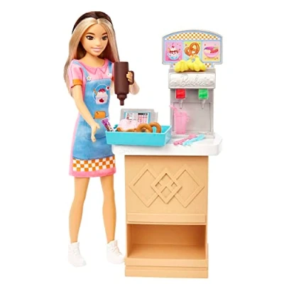 Image of Barbie Toys, Skipper Doll and Snack Bar Playset with Counter, Color Change Sundae 8 Additional Accessories, First Jobs, HKD79