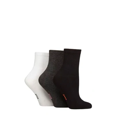 Image of Elle Women&#039;s Half Cushion Socks Soft Breathable Bamboo Material for Sports, Anklet, Plain with Stripes, Size 4 8, Pack of 3 Black/Grey/White