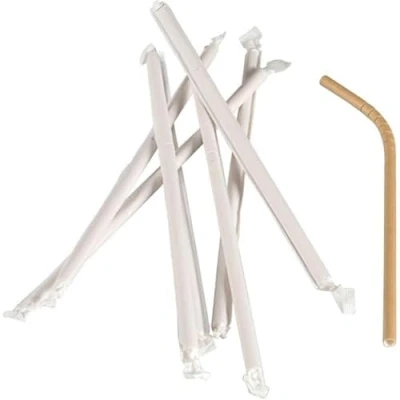 Image of ABENA Individually Wrapped Paper Straws With Bend Pack Of 250 Drinking 24cm That Can Be Used As Smoothie Straws, Milkshake Cocktail &amp; More.