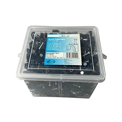 Image of Black Round Cable Clips K Type Trade Box, 10mm 500 Pieces