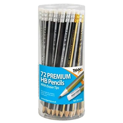 Image of Ksp partners ltd e commerce HB Pencils Multipack Rubber Eraser Tip Pencil School Exam Stationary black lead tiger stationery pack of 72