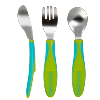 Image of Vital Baby Nourish Big Kid Cutlery Stainless Steel Toddler Set 3pk Chunky Handles Pop