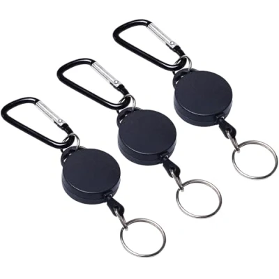 Image of WOLMIK 3 Pieces Retractable Key Chain, Heavy Duty Reel, Extendable Keychain with Nylon Rope ID Badges Holder, Black