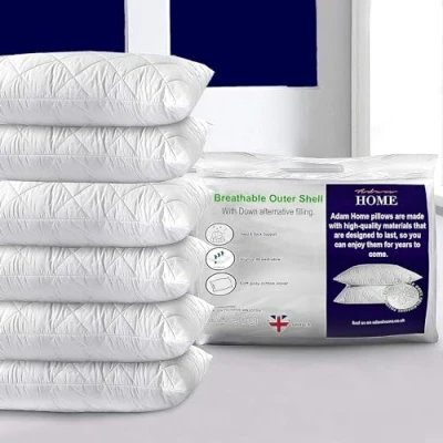 Image of Adam Home Pillows 6 Pack Hotel Quality with Quilted Cover (6 Pillows) Filled for Stomach, Back and Side Sleeper, Down Alternative Bed Pillow Soft Hollow Fiber