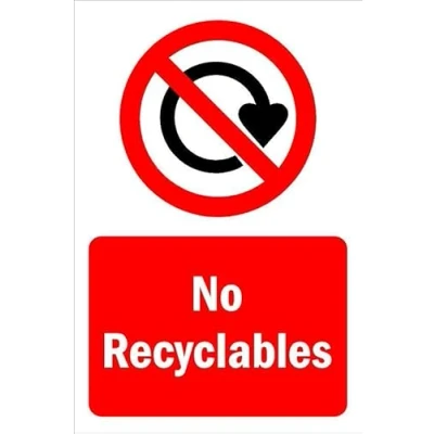 Image of No recyclables prohibition sign Self adhesive sticker (200mm x 150mm)