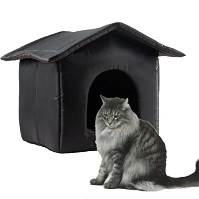 Image of Clomuzi Outdoor Cat Shelter, Waterproof House Cosy Dog Houses Small Dogs, Winter Warm, Easy Assemble Pet House, Oxford Outside Shelter Kennel,