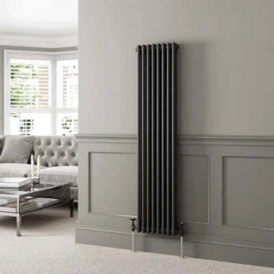 Image of DuraTherm® 1600 x 380mm Black Traditional Vertical Designer Radiator Double Column Colosseum Cast Iron Style Central Heating Panel Radiators Rad