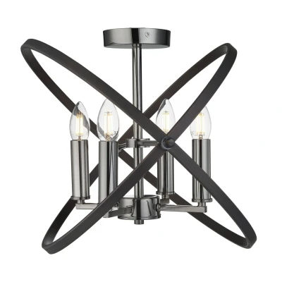 Image of Hoopla 4 Light Semi Flush Pewter, Black, E14