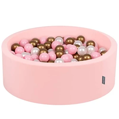 Image of KiddyMoon 90X30cm/300 Balls ∅ 7Cm / 2.75In Baby Foam Ball Pit Made In EU, Pink:Powder Pink/Pearl/Gold