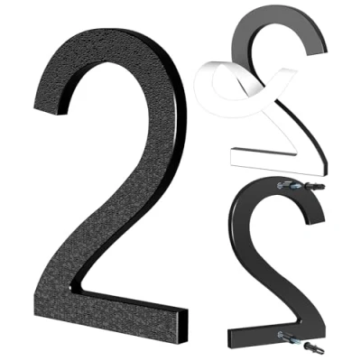 Image of Yafimea 6 Inch Black House Numbers, Large Self Adhesive or Screw On Numbers with 3D Floating Shadow Effect, Fit for Outdoor Gate Fence Wall (2)