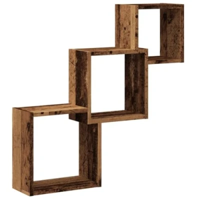 Image of vidaXL Wall Cube Shelves Floating Storage in Old Wood Engineered 3 Sizes Versatile for Living Room, Bedroom Modern Design