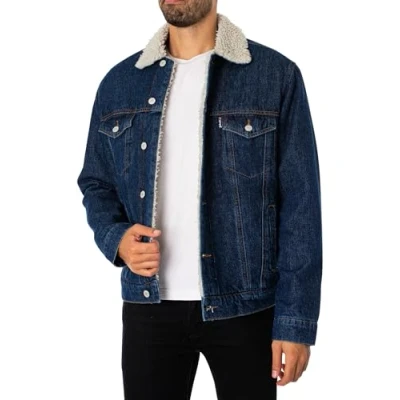 Image of Schott NYC Men&#039;s Trucksherpa Jacket, Blue, S