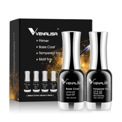 Image of VENALISA Top coat with Base Set,Professional &amp; No wipe Gel Polish of 2 x 12ml Each