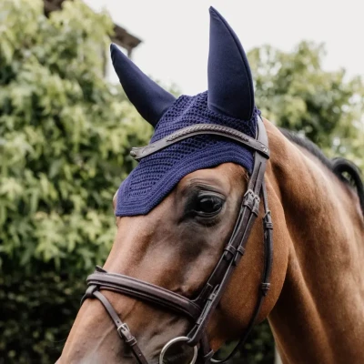 Image of Kentucky Horsewear Fly Hood Wellington Soundless Navy Cob Size Hoods Horse &amp; Equestrian
