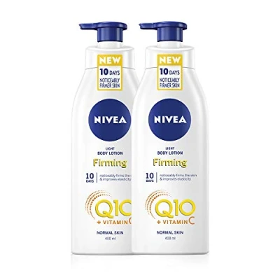 Image of NIVEA Light Firming Body Lotion Q10 + Vitamin C Pack of 2 (2 x 400ml), Nourishing Cream with &amp; C, Soft Moisturising for Firm Skin