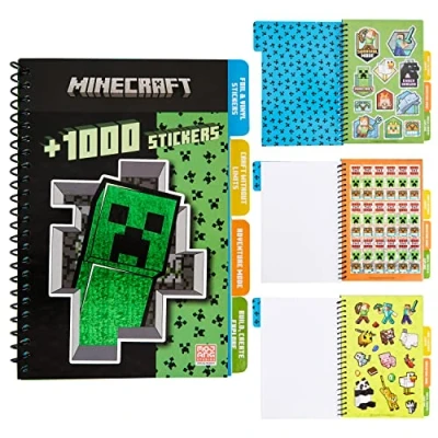 Image of Minecraft Sticker Book for Kids with 28 Sheets Over 1000 Stickers Creeper Collector Scrapbooking Creative Activity Set Gamer Gifts Boys