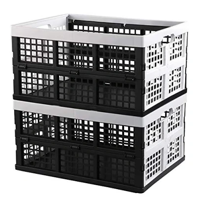 Image of Hespama 35L Folding Crates, Plastic Collapsible Storage Container Milk Crate Baskets(Gray, 2 Packs)