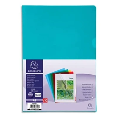 Image of Exacompta Ref 660500E PVC Cut Flush Folder Suitable for Holding A4 Documents, 0.1mm Clear PVC, Top &amp; Right Openings, Out Easy Opening Assorted Colours (Bag of 10)