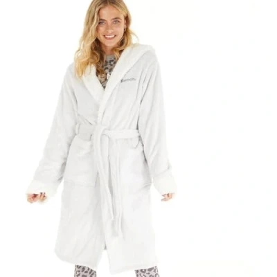 Image of Bench Womens Rhiannon Hooded Fleece Robe Dressing Gown Pockets Grey Marl 14