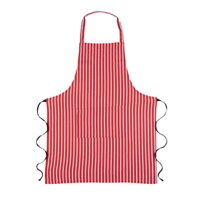 Image of Maria Luxury Bedding &amp; Linen Red Unisex Adjustable Apron Bib with Pockets Cotton Striped Cooking Baking for Kitchen Restaurant Chef (Red)