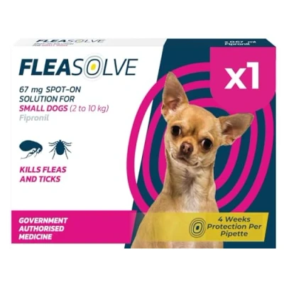 Image of FleaSolve x 1 Flea &amp; Tick Treatment for Dogs 2 10 kg Spot On and Small Puppies Pipette
