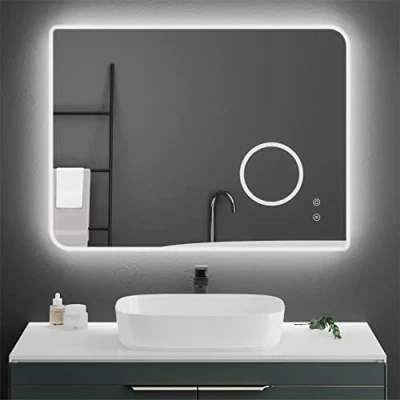 Image of Meerveil Bathroom Mirror with LED Lights, Wall Mounted Illuminated Backlit 3x Magnification Demister and Dimmable Brightness, for Bathroom, 800x600 mm