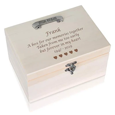 Image of De Walden Husband Bereavement Condolence Personalised Pine Keepsake Memory Box