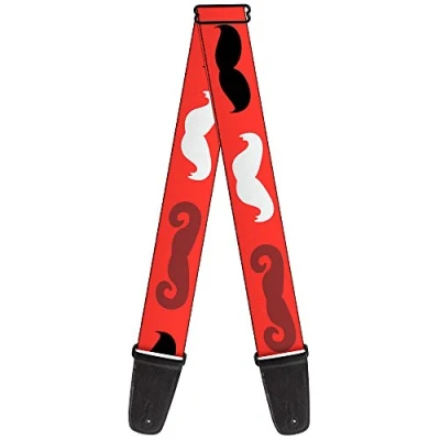 Image of Buckle Down Guitar Strap Mustaches Red Brown White Black 2 Inches Wide