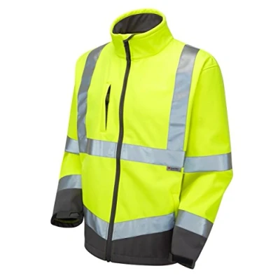 Image of Leo Workwear Buckland SJ01 Stretch Polyester Twill with Internal Micro Fleece Hi VIS Softshell Jacket, XX Large, Yellow