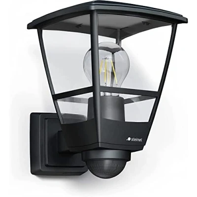 Image of Steinel L 10 S Black Outdoor Wall Light, 180 Motion Sensor, Classic Lamp, E27, Lantern for House Entrance