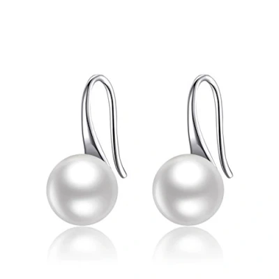 Image of Pearl Earrings For Women, 925 Sterling Silver Freshwater Cultured Drop Dangle Hook Earring Jewellery (White Gold Plated Silver,8.0 8.5mm)