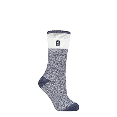 Image of Women&#039;s 1 Pair SOCKSHOP Heat Holders 2.3 TOG Patterned Thermal Socks Snowdrop Block Twist Navy 4 8 Ladies