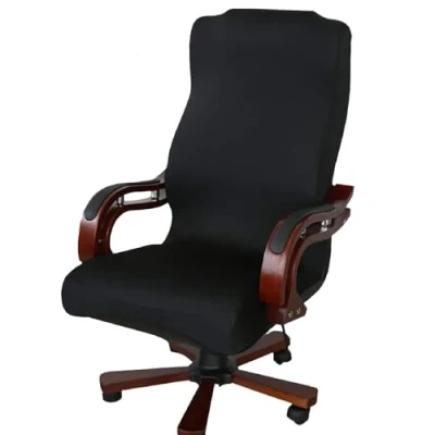 Image of DHXYZZB Office Computer Chair Cover, Universal Replacement Removable Rotating Stretch Resilient Desk Boss Armchair Cover Slipcover (not a chair) (Black S)