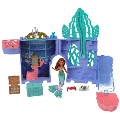Image of Mattel Disney The Little Mermaid Storytime Stackers Ariel’s Grotto Playset, Stackable Dollhouse with Small Doll and 10 Accessories, HPL54