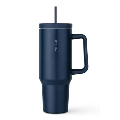 Image of VINSUN Tumbler with Straw and Lid 40oz Stainless Steel Travel Mug 1200ml, Double Walled Insulated Thermal for Hot &amp; Cold Drinks Coffee Handle