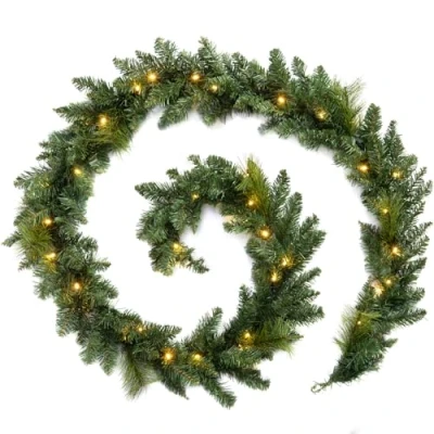 Image of WeRChristmas Plain Pre Lit Multi Function Garland with 40 Warm White LED Lights, Green, 9 feet