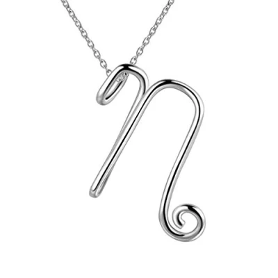 Image of Besilver Capital Cursive Initial Letter N Necklace Charm 925 Sterling Silver Alphabet Pendant Women Men Unisex Monogram Name Bridesmaid Birthday Gift FP0024N
