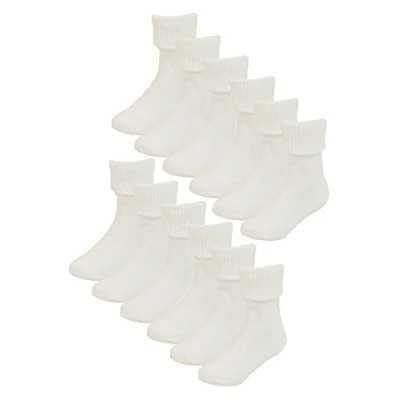 Image of Sock Snob Baby Cotton Turn Over Top Socks 6 Pair Pack Plain Funny for Boy and Girl (12 24 Months, Cream)