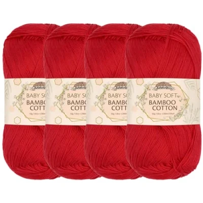 Image of JubileeYarn Baby Soft Bamboo Cotton Yarn 50g/Skein Carmine Red 4 Skeins