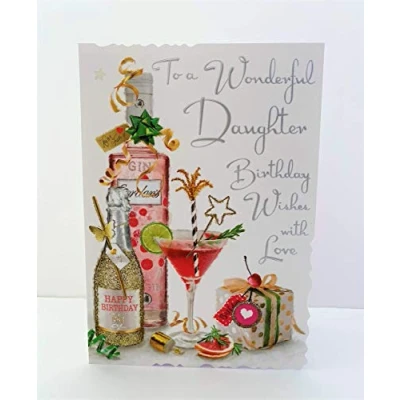Image of Jonny Javelin Large Wonderful Daughter Birthday Wishes Card Gin Cocktails Present