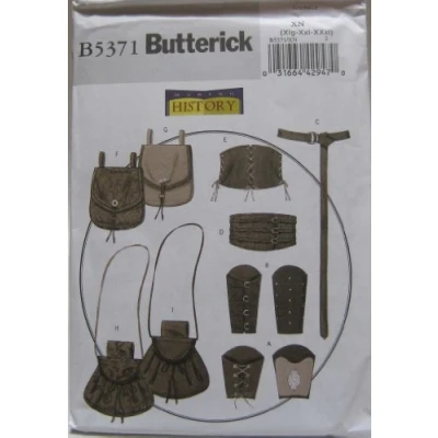 Image of Butterick Patterns B5371 Size XN Extra Large XXL XXXL Misses&#039;/ Men&#039;s Wrist Bracers, Corset, Belt and Pouches, Pack of 1, White
