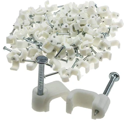 Image of FLAT White 7mm Cable Clips for 1mm2 Twin &amp; Earth Cables [100 Pack] [7mm (1mm2 T&amp;E)]