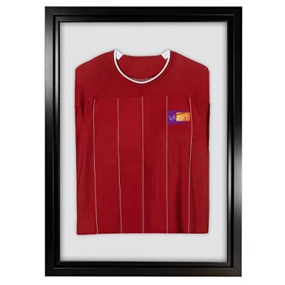 Image of Vivarti DIY Junior Standard Sports Shirt Display Frame for Football Shirt, Rugby Band T Shadow Box 50 x 70cm Black Frame, Inner White Backing Card