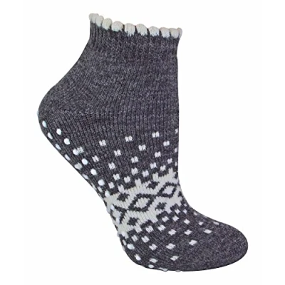 Image of Sock Snob Ladies/Womens Thermal Low Cut Wool Non Slip Ankle Slipper Socks (4 8, Charcoal)