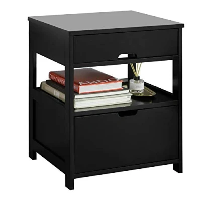 Image of SoBuy Bedside Table Nightstand Side End Lamp with 2 Drawers Black W45 x D38 H55cm FRG258 SCH