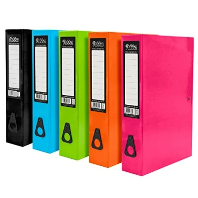 Image of Pukka Pad, Brights A4 Lever Box Files 10 Pack of Assorted Colours 70mm Spine with Customisable Label for Large Amounts Documents and Thumb Hole Retrieval 32 x 28cm